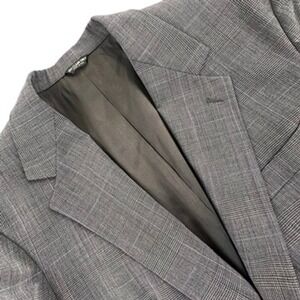 Bill Blass Men 44L Sport Coat Gray Glen Plaid Pure Wool Two Button Blazer Jacket